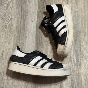 Y2K Adidas Superstar Platform Wedge Sneakers Black White Gold Superstar Womens 8
